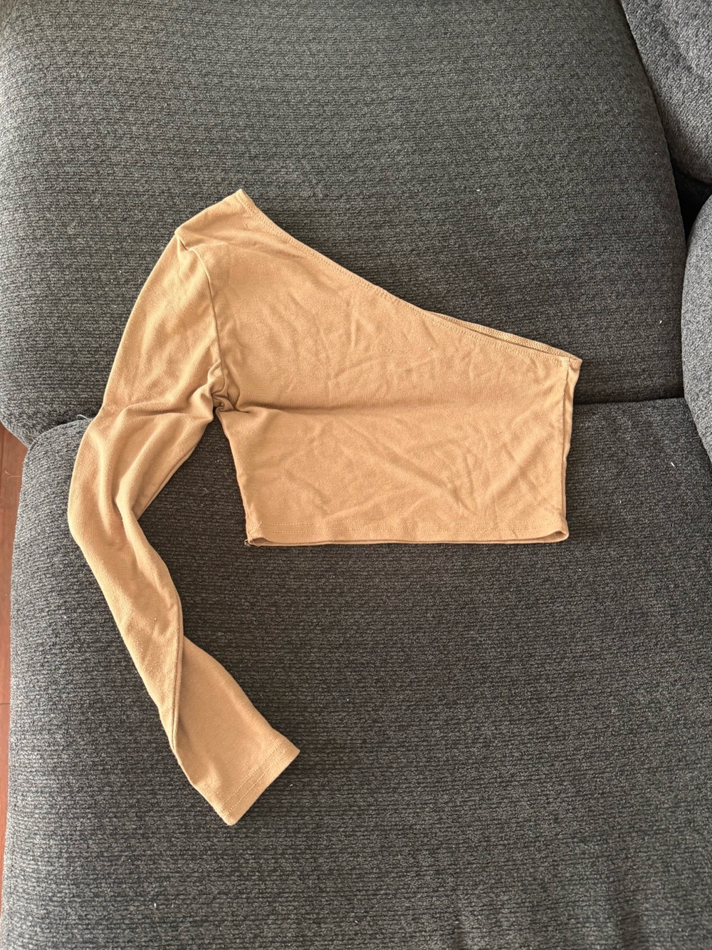 One-Shoulder Long Sleeve Crop Top - Camel